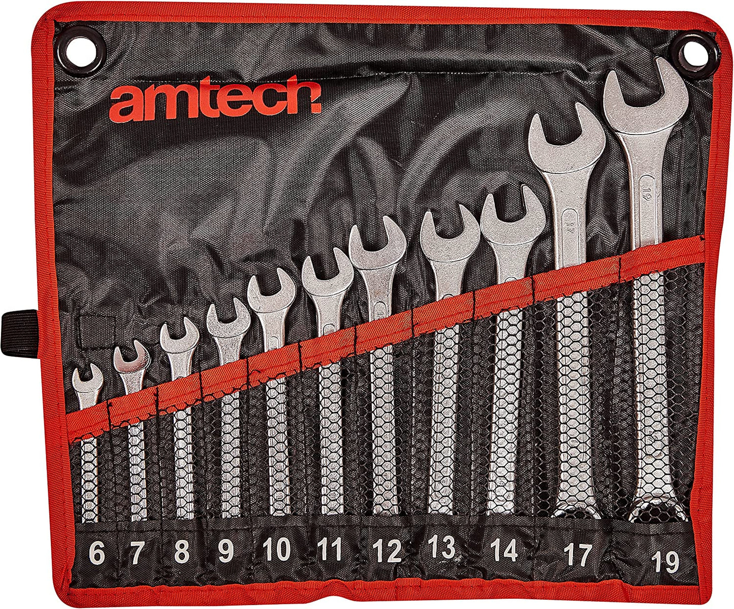 Amtech K0400 Combination Spanner Set, Drop Forged and Chrome Plated Spanners, 6mm to 19mm