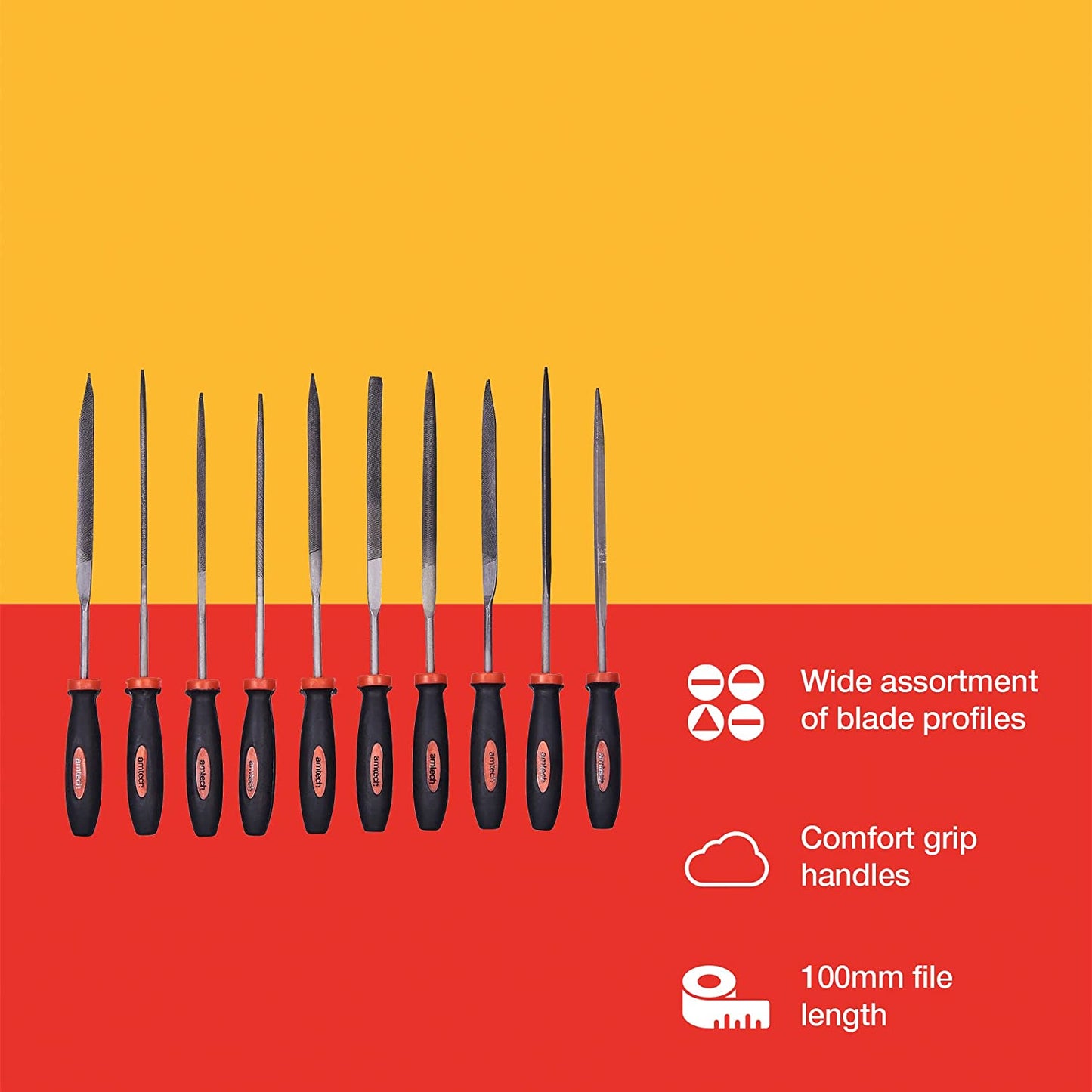 Amtech E1650 10 Piece 140mm (5.5") Needle File Set