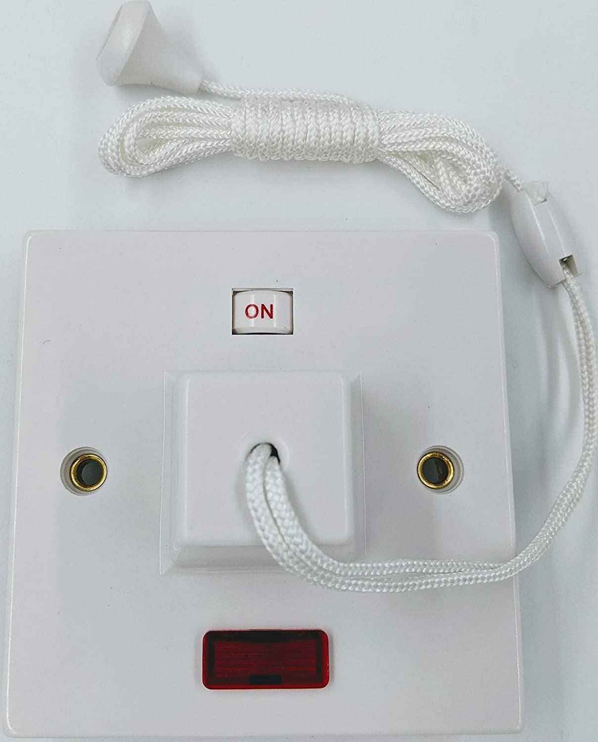 Electric Shower Ceiling Switch with Pull Cord 45 Amp Double Pole Isolator Isolation White Bathroom with Neon by Status